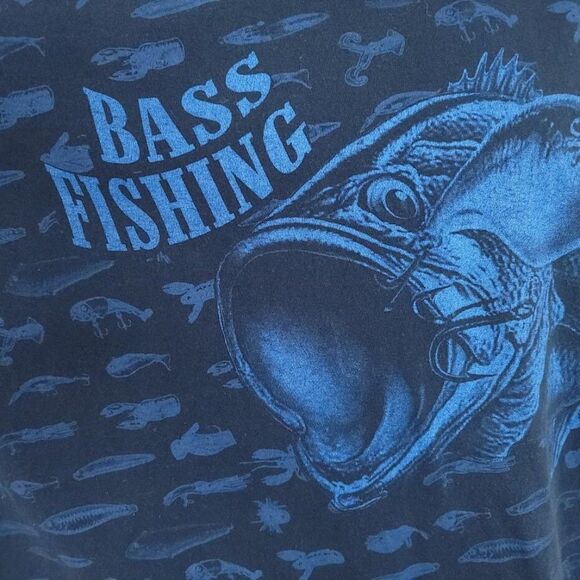Bass Fishing T Shirt Vintage 90s All Over Print Fisherman Lures Mens Size XL - Picture 2 of 6